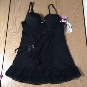 New Playboy Lacey Sheer Lingerie with thong Underwired Padded Cups Small Medium